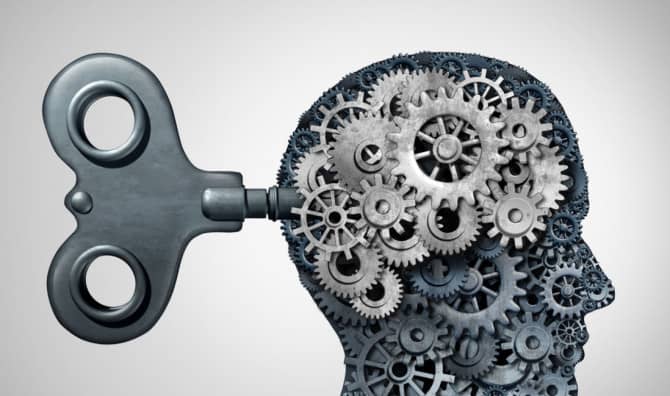 Head made from clock wheels and a key spring at the back of the head