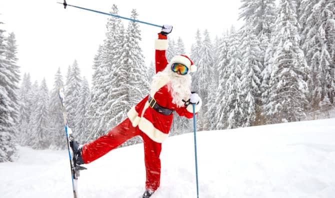 A Crowd of Skiing Santas Spreads Christmas Cheer and Goodwill!