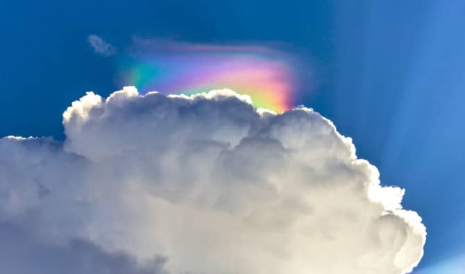 A rare cloud phenomenon called Iridescent Cloud also known as Fire Rainbow.