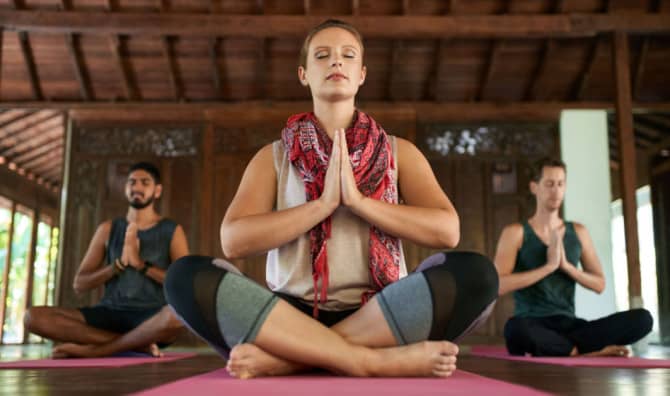 Silent meditation at a spiritual retreat.