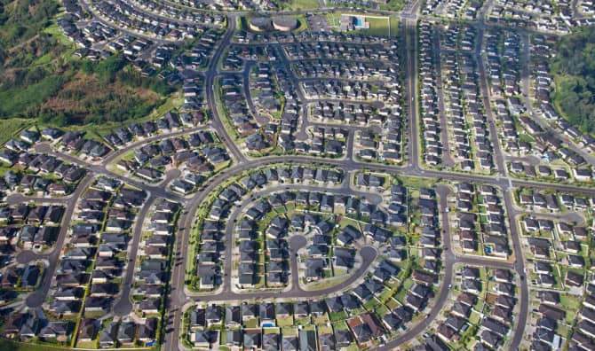 Ariel view of neighborhood.
