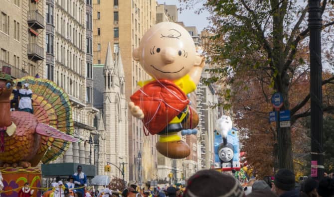 Charlie Brown in the Thanksgiving Day parade.