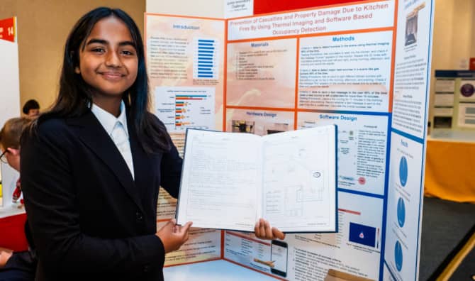 Shanya Gill's science project is about fire prevention.