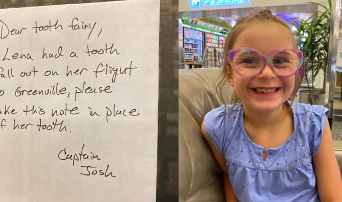 Pilot Writes to Tooth Fairy After Girl Loses Tooth on Airplane