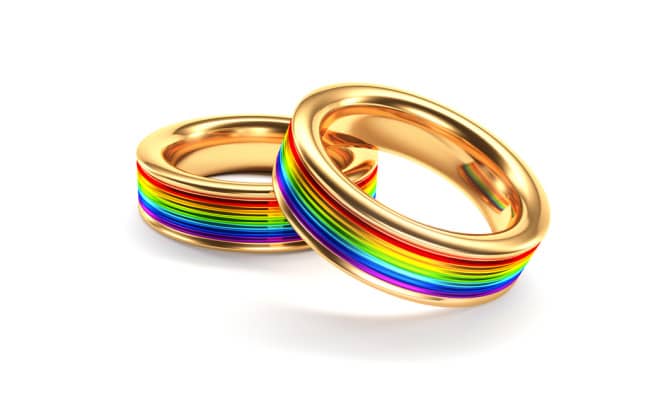 two rings with rainbow colors