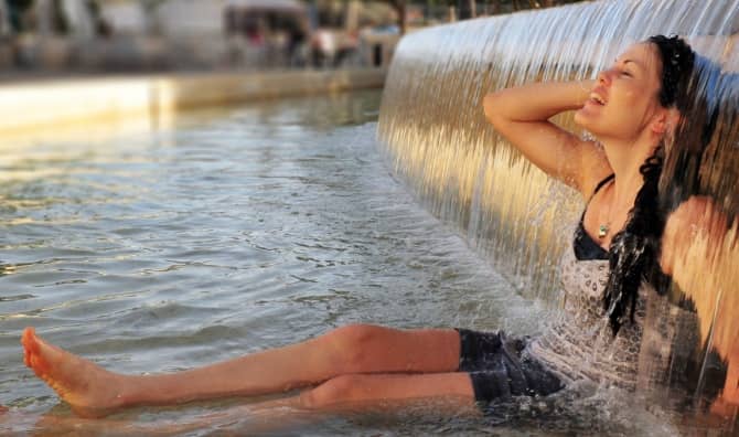Cooling off in a fountain.