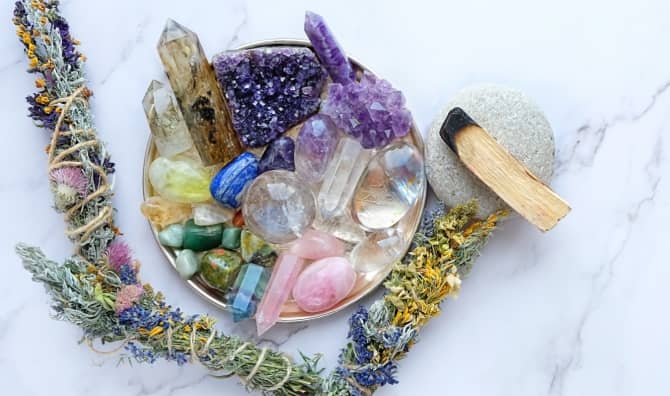 Sacred crystals and gem stones.