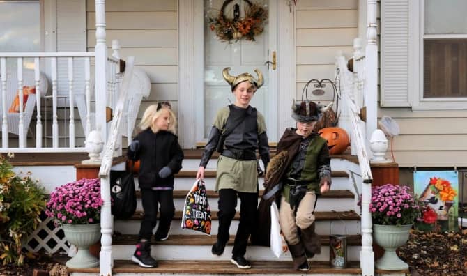 Children out trick-or-treating.