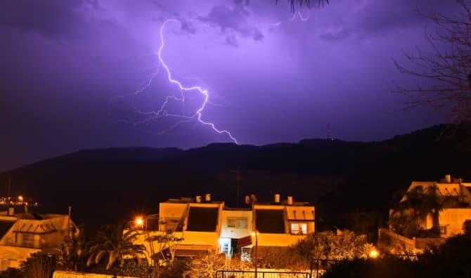 Lightning strikes over Carmel mountain in northern Israel.