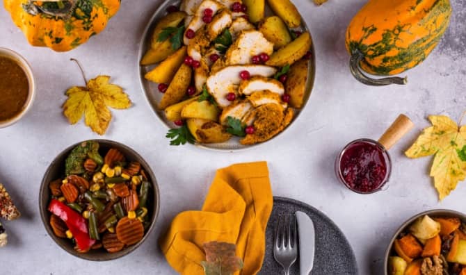 A traditional Thanksgiving dinner.