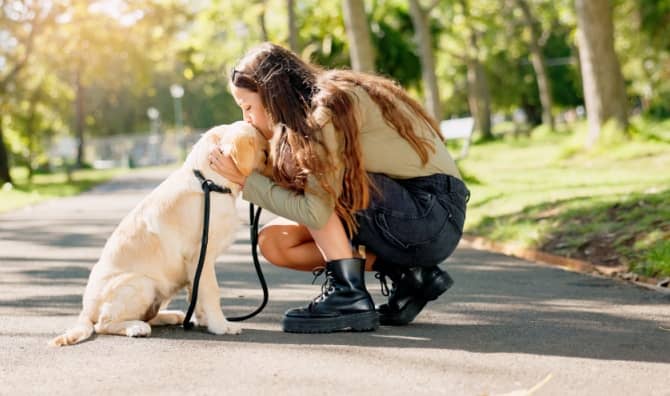 A woman with her dog.
