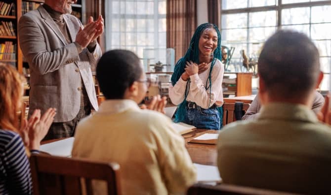 A class is in progress at a university.