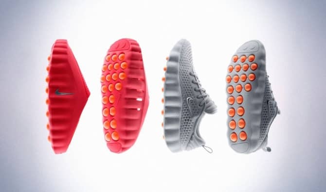 A row of Nike shoes.