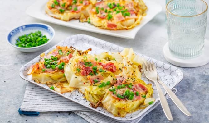 Roasted cabbage steaks.