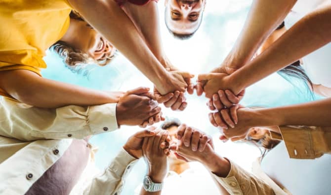 Volunteers getting ready to help.