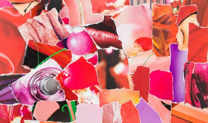 Collage from torn pieces of magazine paper.