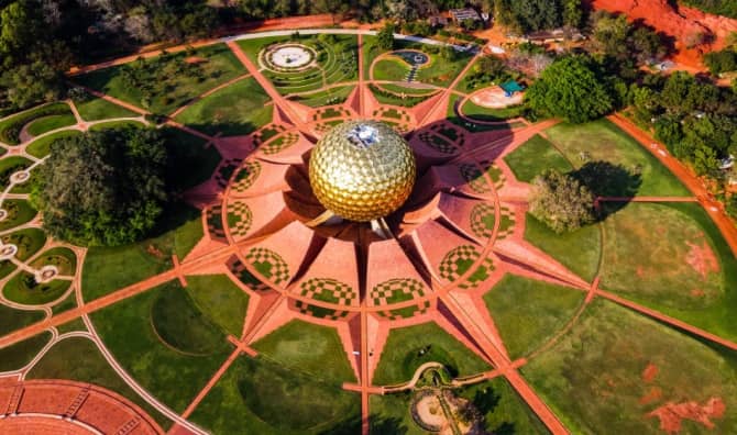 An aerial view of Auroville in India.