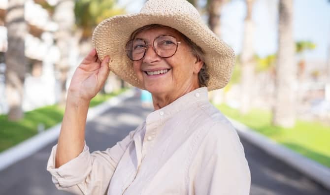 Senior woman taking a walk.