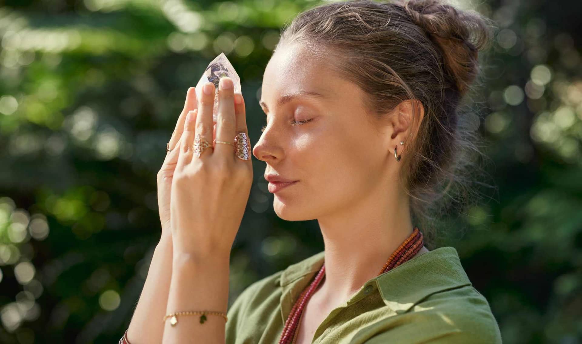 Woman realigning spiritual energy.
