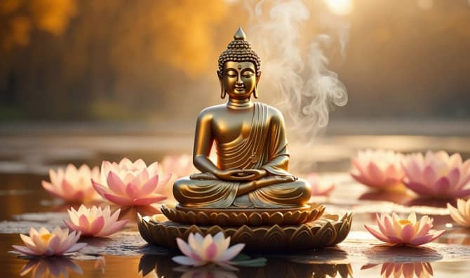 Golden statue of Buddha.