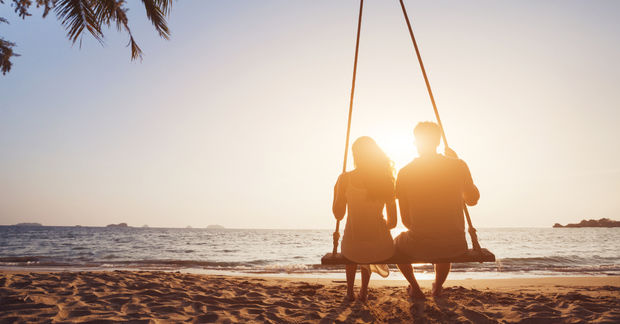 A happy couple at the beach