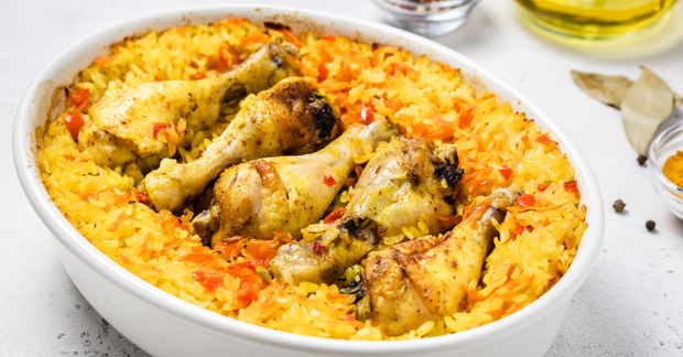 Chicken Chicken and rice is a healthy one-pot meal.