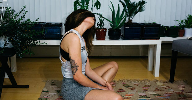 Woman stretching her neck.